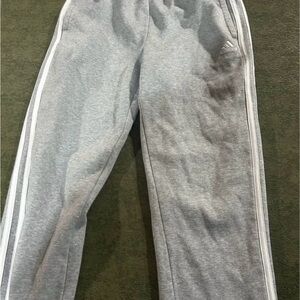 Adidas Unisex Kids Youth Med Gray Sweatpants White Stripes~ Great Condition!